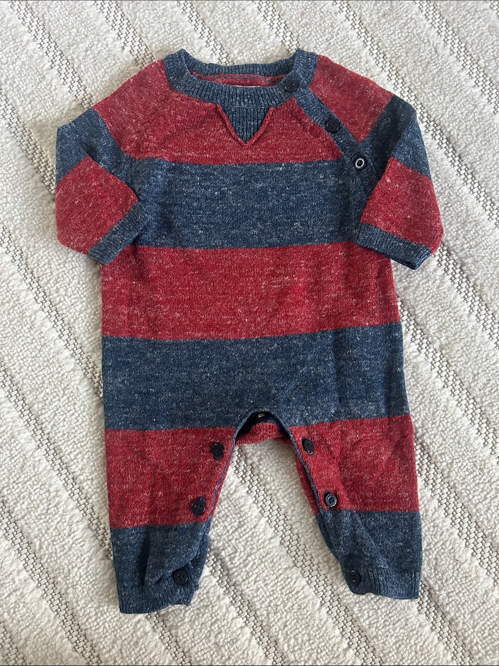 GAP Red & Navy Striped Knit Baby Footie